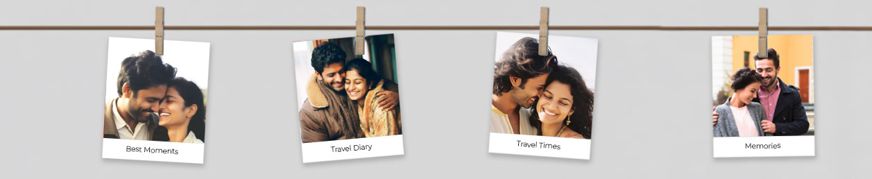 Hanging retro polaroids style customised photo prints for home decor